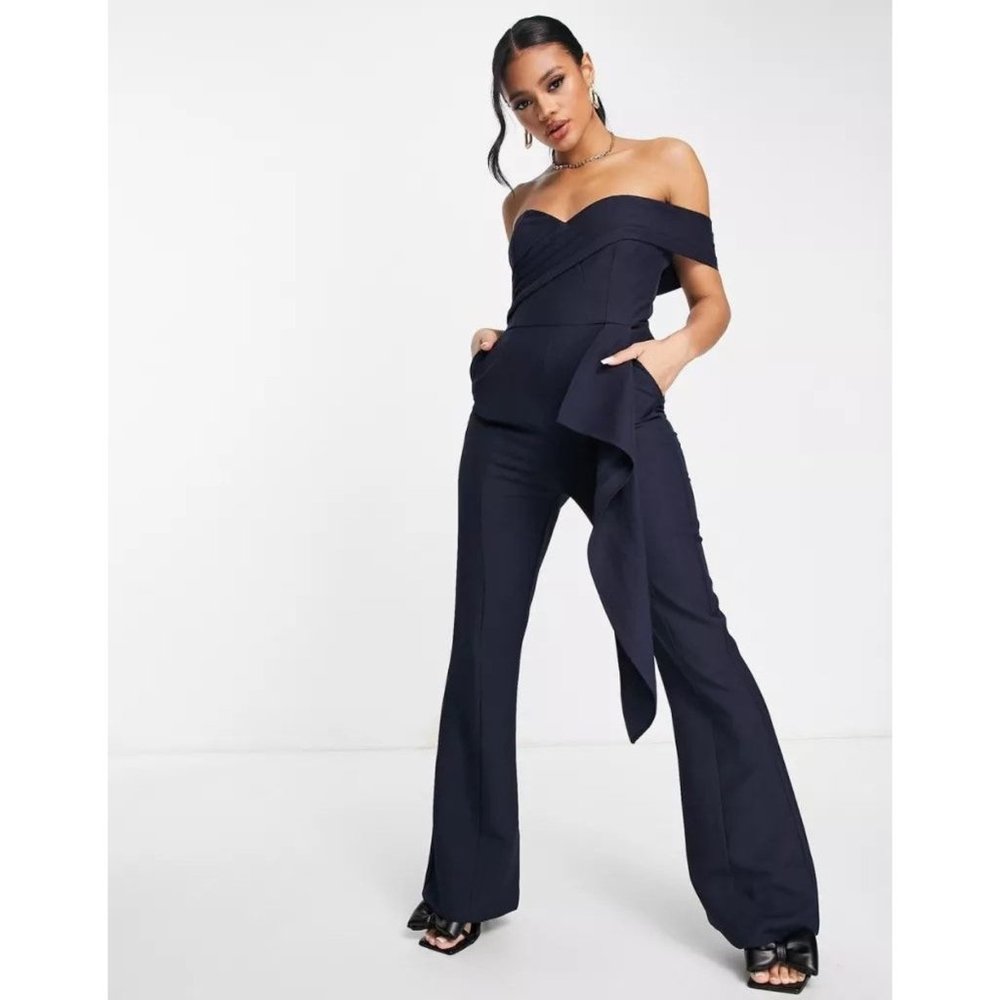 Lavish Alice Bandeau Flared Jumpsuit Navy Blue Size 2 K109